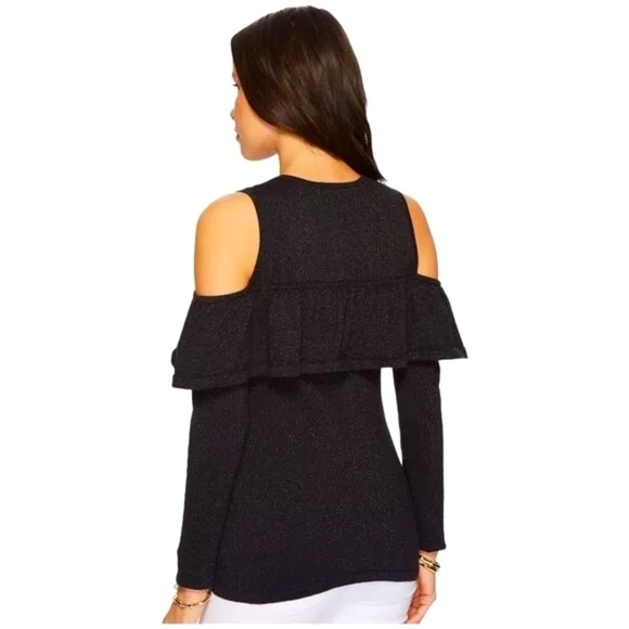 NWT Lilly Pulitzer Burke Sweater Cold Shoulder Ruffle Onyx Metallic Black - Picture 5 of 9